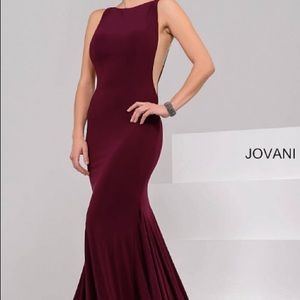 Burgundy Low Back and High Neck Long Prom Dress